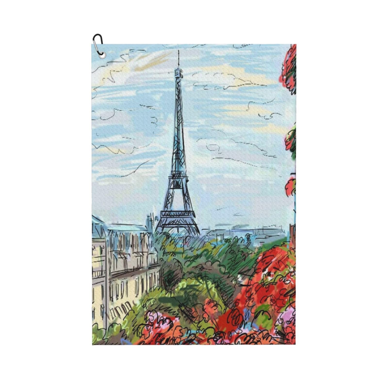 Oudrspo Street in Paris Eiffel Tower Golf Towel, Waffle Weave Sports Towel with Clip for Golf Course Daily Use