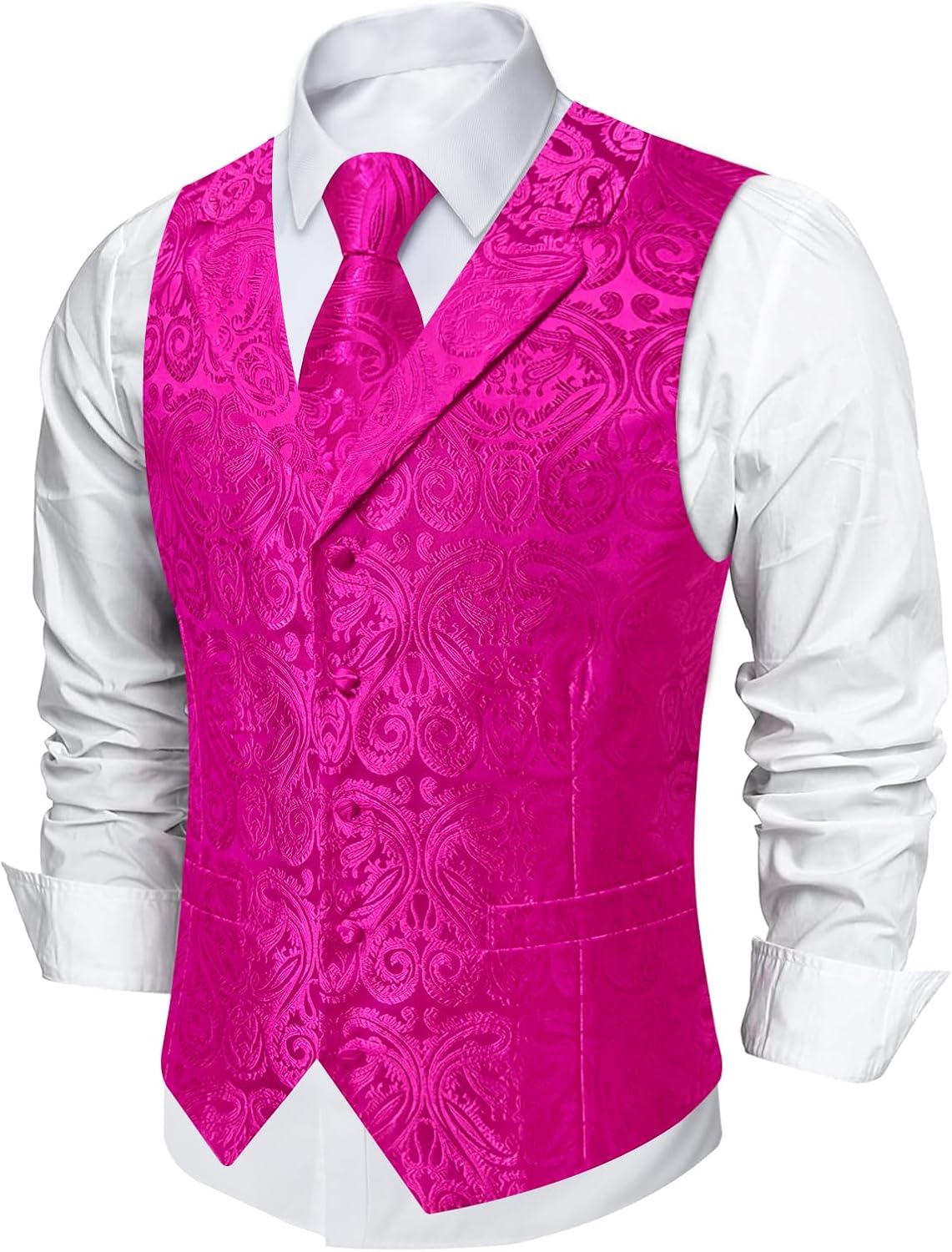 DiBanGu Mens Vest and Tie Set 5PCS Silk Paisley Dress Vest Suit Casual Formal Waistcoat for Tuxedo Wedding Party