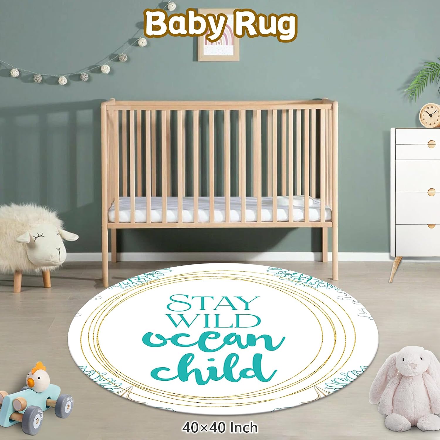Terwex Personalized Baby Crib Set, 5 Pcs Custom Name Bedding for Girls Boys - Soft Toddler Crib Set, Blue Ocean
