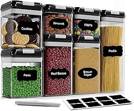 Set of 7 Airtight Cereal Food Storage Containers for Kitchen Storage, BPA-Free Plastic Containers with Easy Lock Lids for DryFruit, Pasta, Grains & Baking Supplies, Pantry Organization (Black)-DI-016