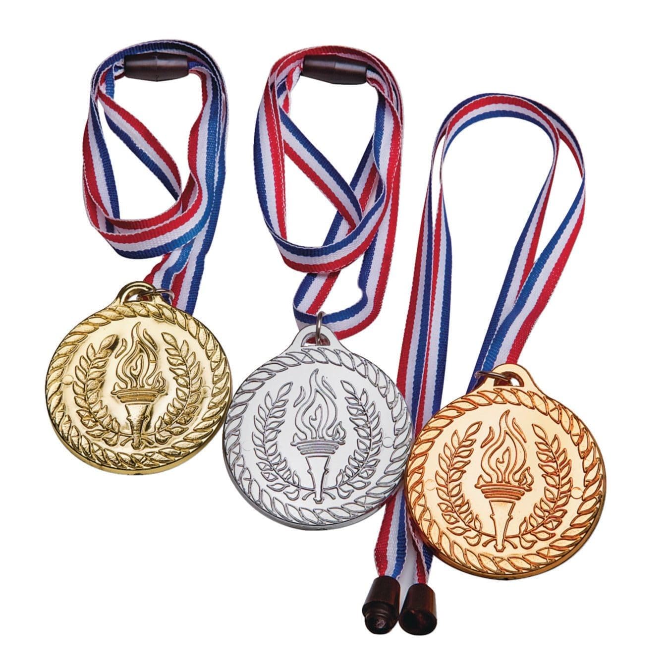 Award Medals with Breakaway Closure - Gold, Silver, Bronze (Pack of 12)