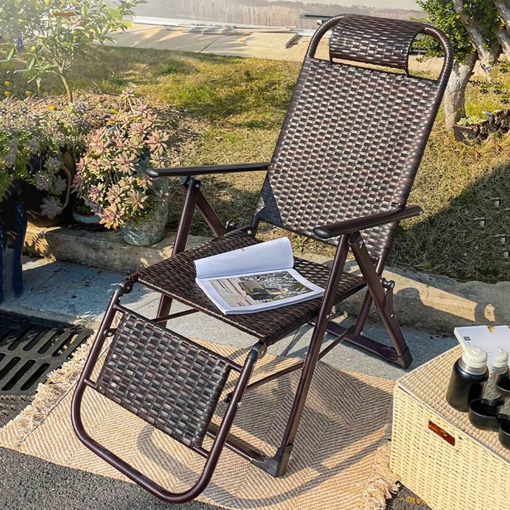 Fotel rattanowy Zero Gravity, składany, regulowany, z podłokietnikiem i poduszką, wytrzymały, wiklinowy leżak, do ogrodu, na basen, patio, plażę, do ogrodu, do pomieszczeń, o udźwigu 180 kg