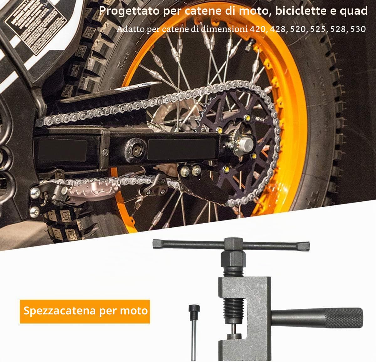 Smagliacatena per Moto 428 520 525 528 530 Strumento per la Rimozione e lo Sdoppiamento della Catena della Moto