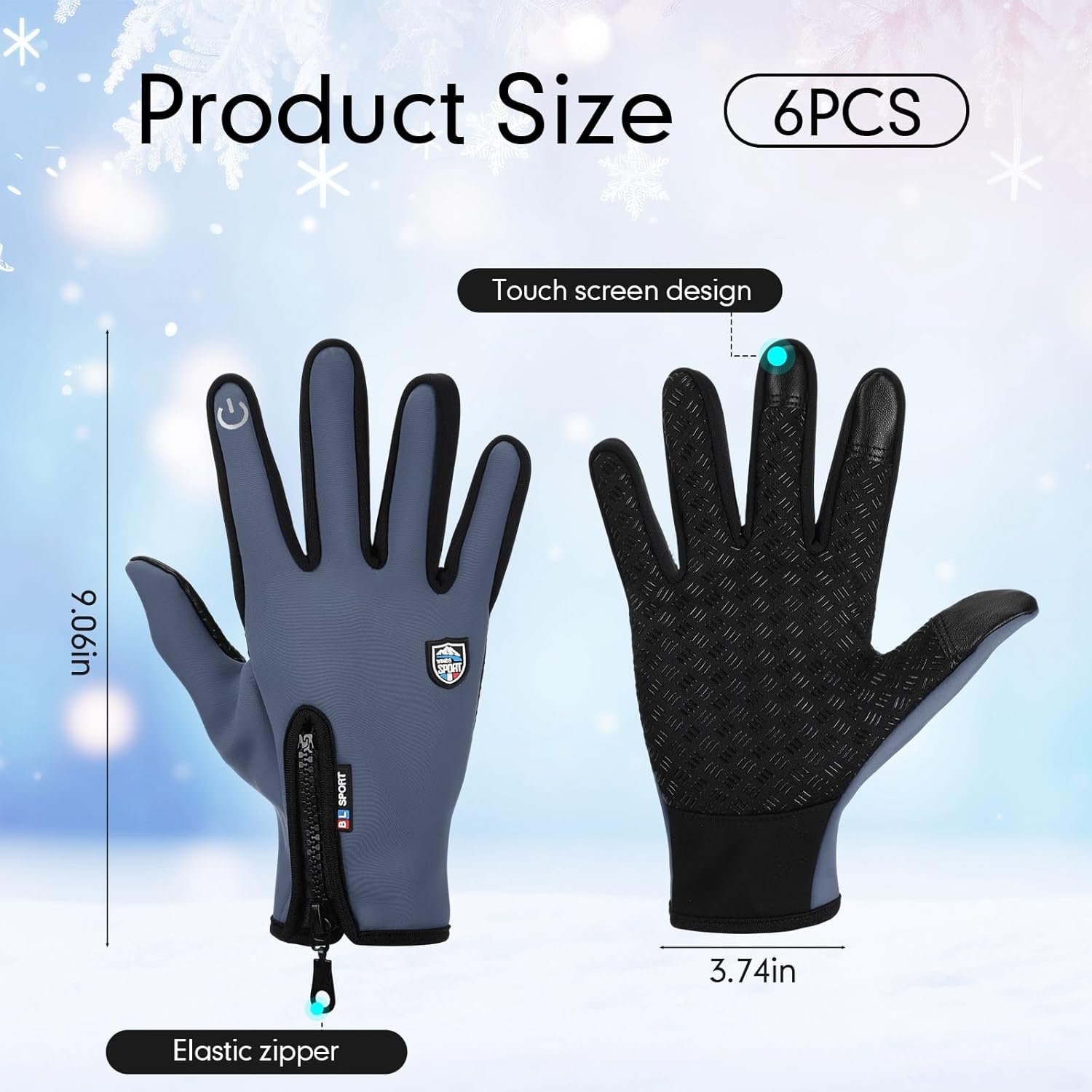 Cuffbow 6 Pair Winter Ski Gloves Waterproof Snow Warm Thermal Running Touchscreen Anti Slip Gloves for Women Men Cold Weather Outdoor Activities - Image 2