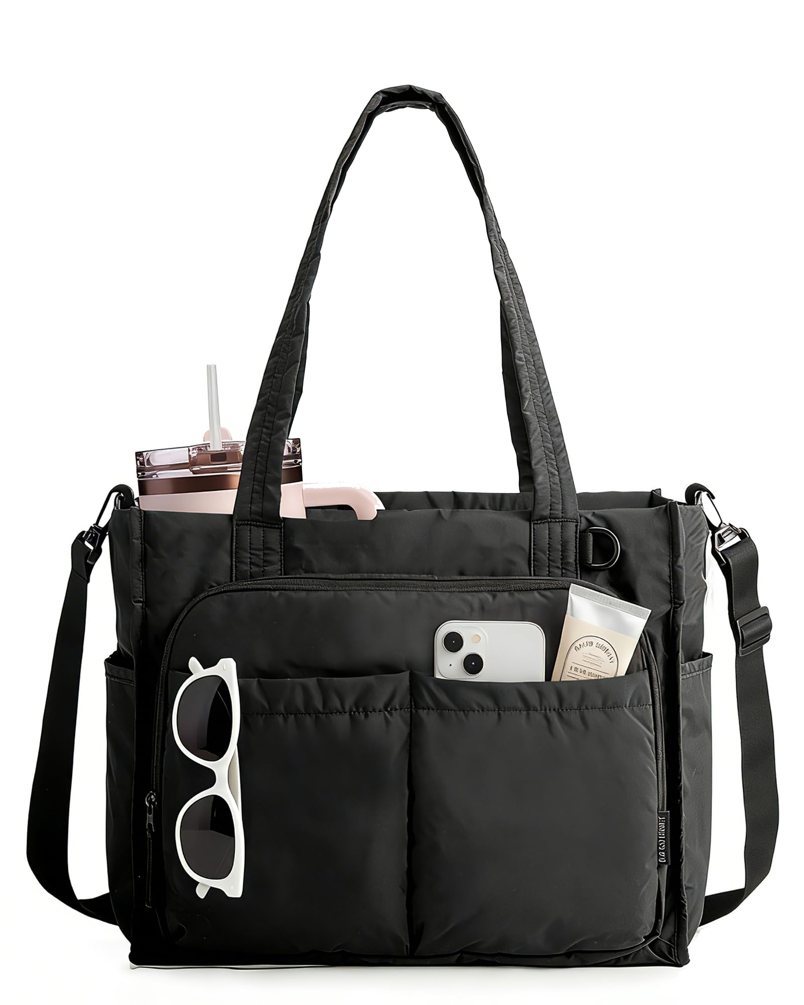 BAGSMART Tote Bag for Women Work, Puffy Travel Tote Handbag Gift for Teacher & Nurse | Medium-13" laptop, w/ 30oz cup holder, Large-15.6" laptop, w/ 40oz cup holder, For campus, work, mothers day gifts