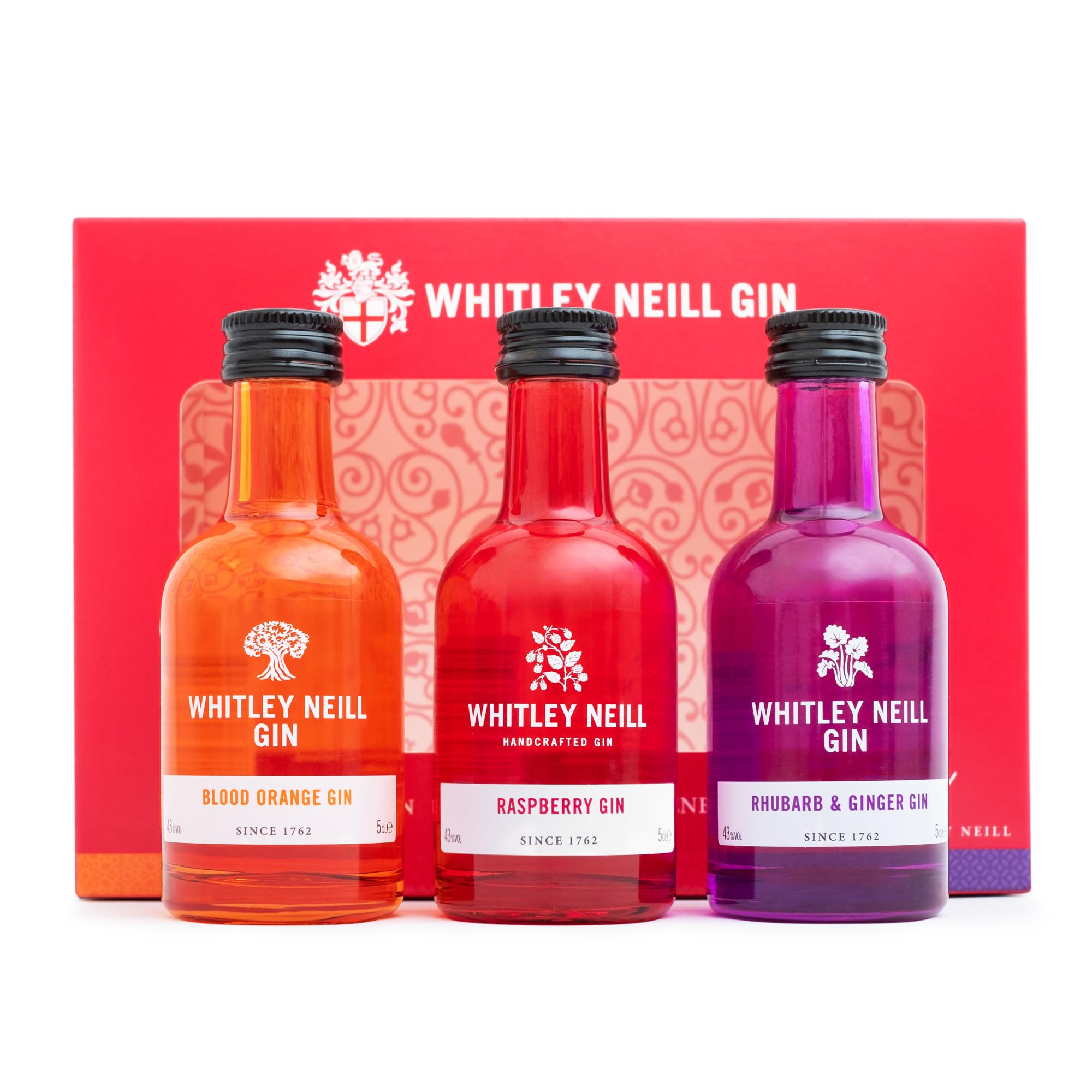 Whitley Neill Gin Gift Set - Flavoured Alcohol Miniatures, 3x 5cl Blood Orange, Raspberry, Rhubarb & Ginger, Gin Gifts for Women, Men, Birthday, Alcohol Gift Set - Gifts for Her, Stocking, Christmas