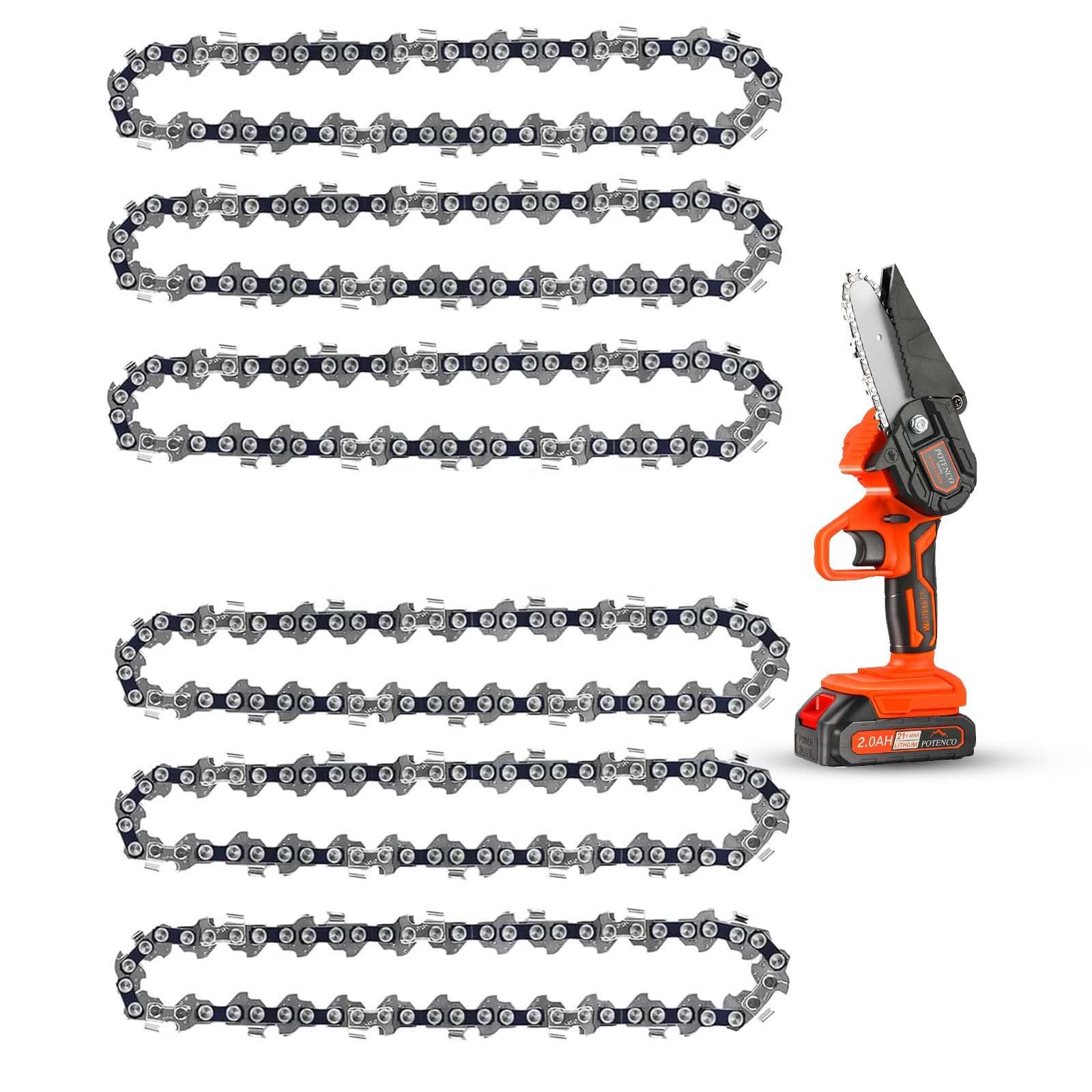6Pcs 4 Inch Mini Chainsaw Chain, 1/4" LP Pitch .043" Gauge 28 Drive Links, Replacement Chains for Portable Mini Chainsaw, Guide Saw Chain for Chainsaws (4"-28DL-1/4 LP .043"-6pcs)