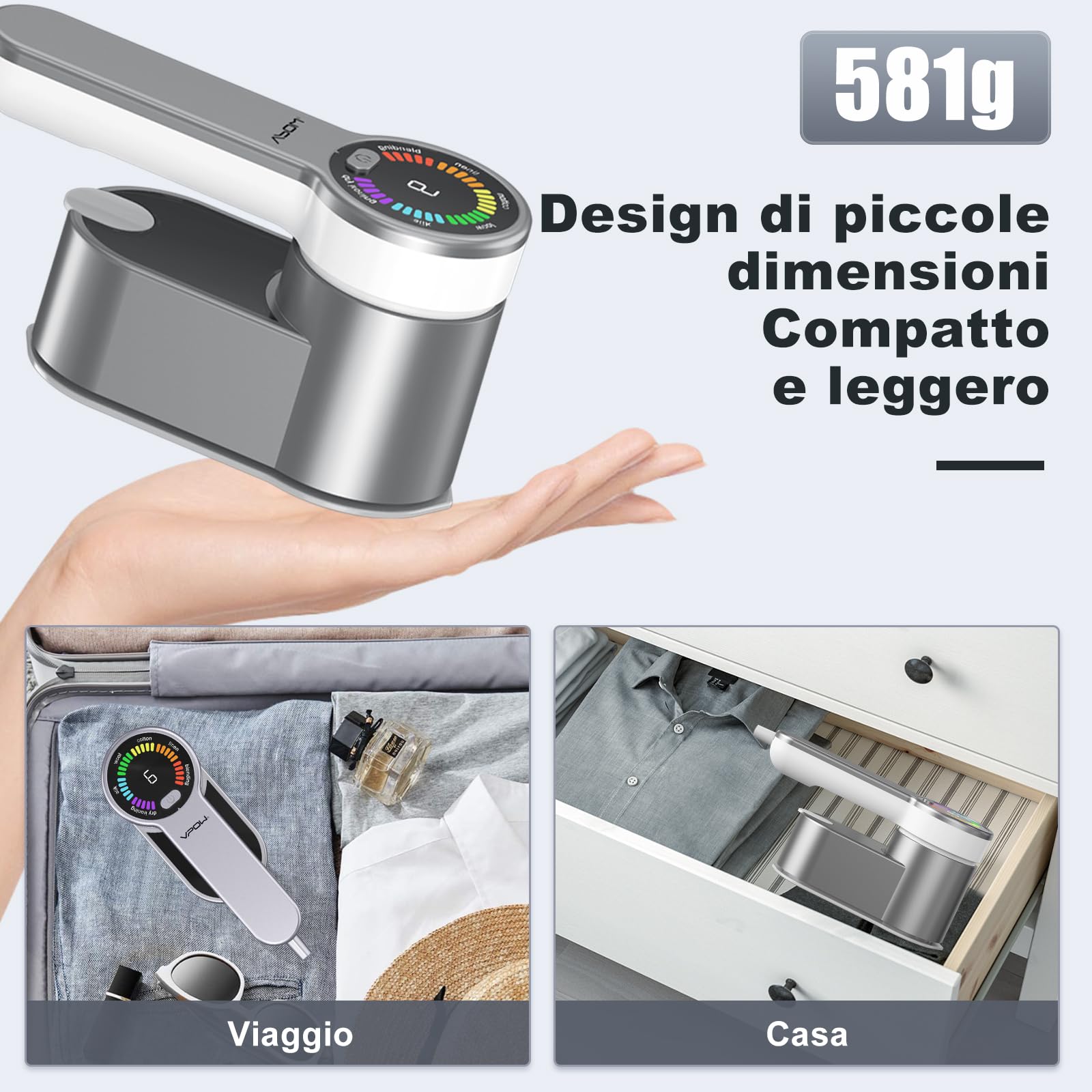 Ferro da Stiro Viaggio Stiratore Verticale: 2 in 1 Mini Stiratrice Portatile LCD - 1200W Riscaldamento Rapido con Capacità 120ml - Ferro da Vapore Togliere le Pieghe Facile e Veloce per Viaggi e Casa