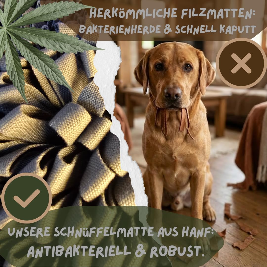Hanf Schnüffelteppich für Hunde | 100% pflanzlich (82% Hanf, 18% Baumwolle) | Nachhaltig, robust & hochwertig | Nasenarbeit, Stressabbau & Intelligenzspielzeug für Hunde