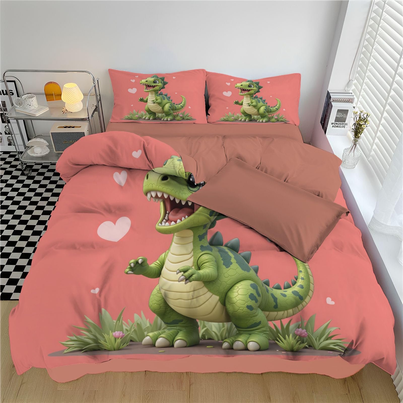 Parure de lit dinosaure 140x200 cm avec housse de couette imprimée 3D et taies