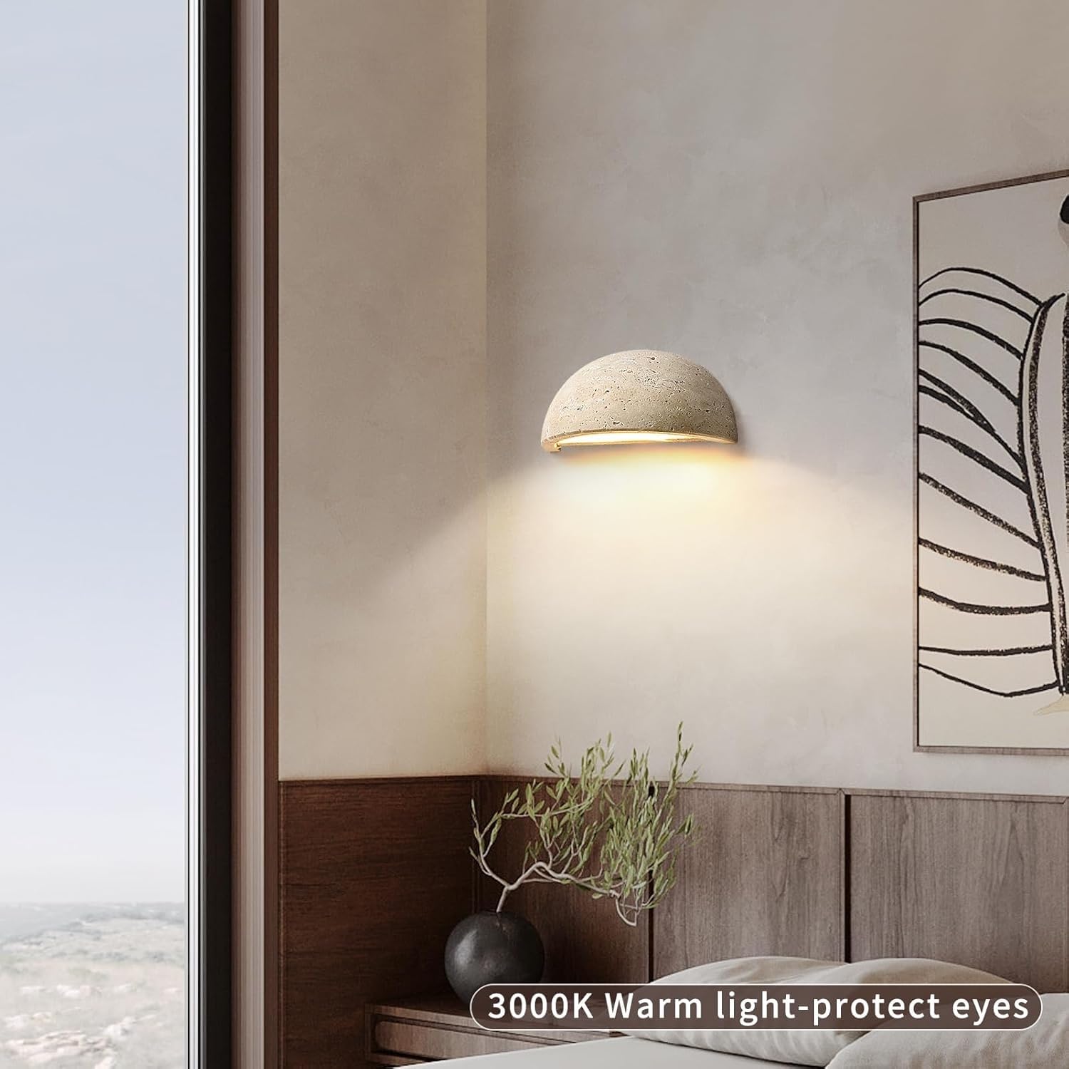 Applique murale nordique moderne marbre Wabi-Sabi Art Luminaire Demi lune cercle Lampe murale en travertin jaune Lampe de chevet en pierre naturelle de style japonais pour chambre à coucher