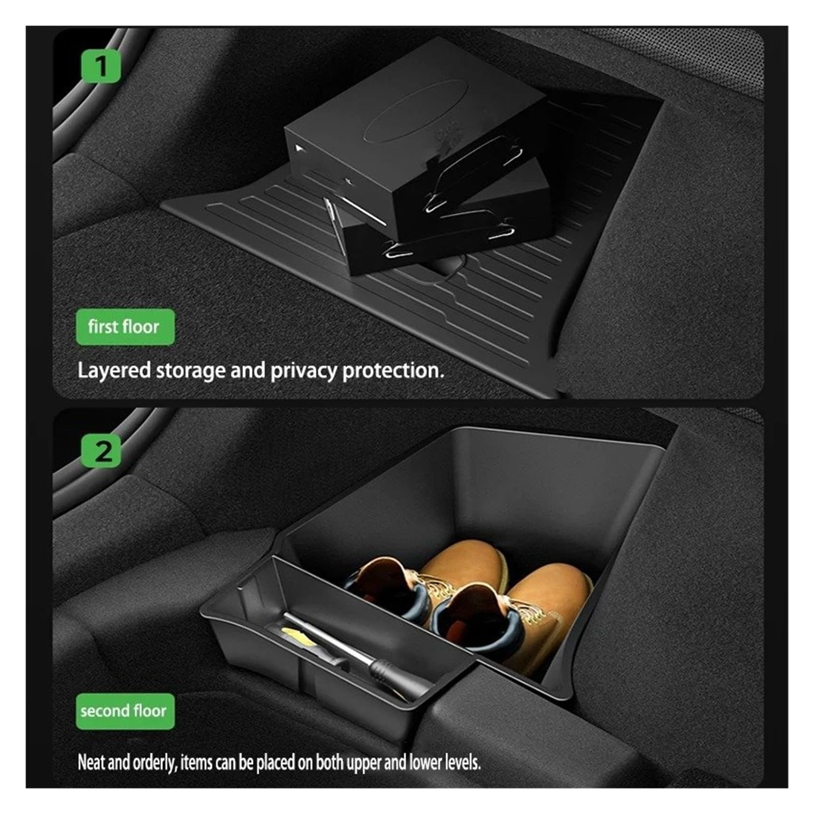 Kofferraumabdeckung Rollo Für Tesla Für Model Y Für Juniper Ab 2025: TPE Kofferraum-Seitenablagefach-Abdeckplatten-Organizer-Nachrüstungszubehör Cargo Cover(Bucket with Size Cap)