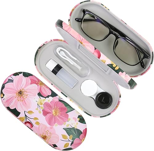 Miniatura 10 de Estuche 2 en 1 para Lentes de Contacto y Anteojos para Mujeres, Hombres y Niños, Estuche Duro Portátil de Doble Cara para Anteojos de Viaje con