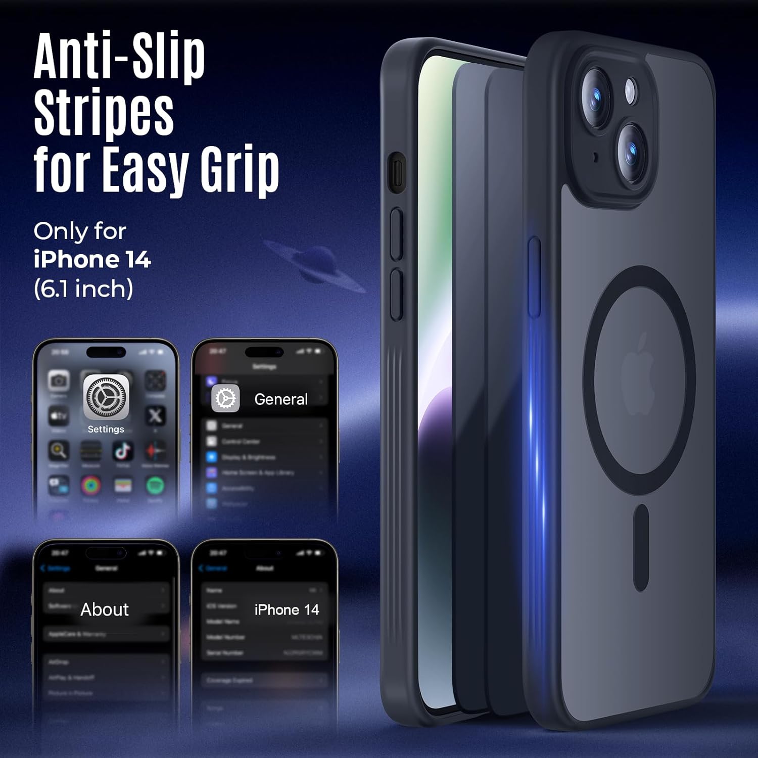 Designed for iPhone 14 Case, Compatible with MagSafe, with Privacy Screen Protectors X2, [Camera Protection] [15FT Military Drop Protection] Shockproof Phone Case, 6.1", Black - Image 6