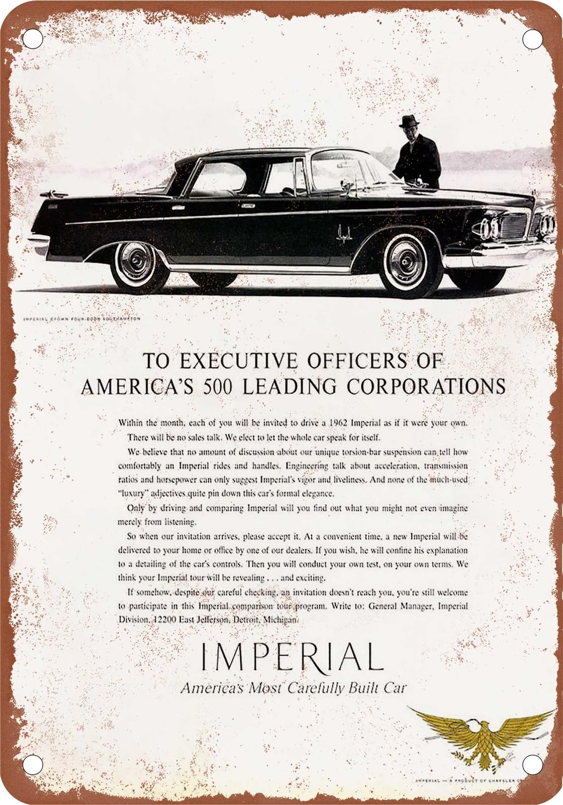 Miaomansenstore Metal Sign - 1962 Imperial Vintage Ad 07 - Old Retro Rusty Look Home Decor