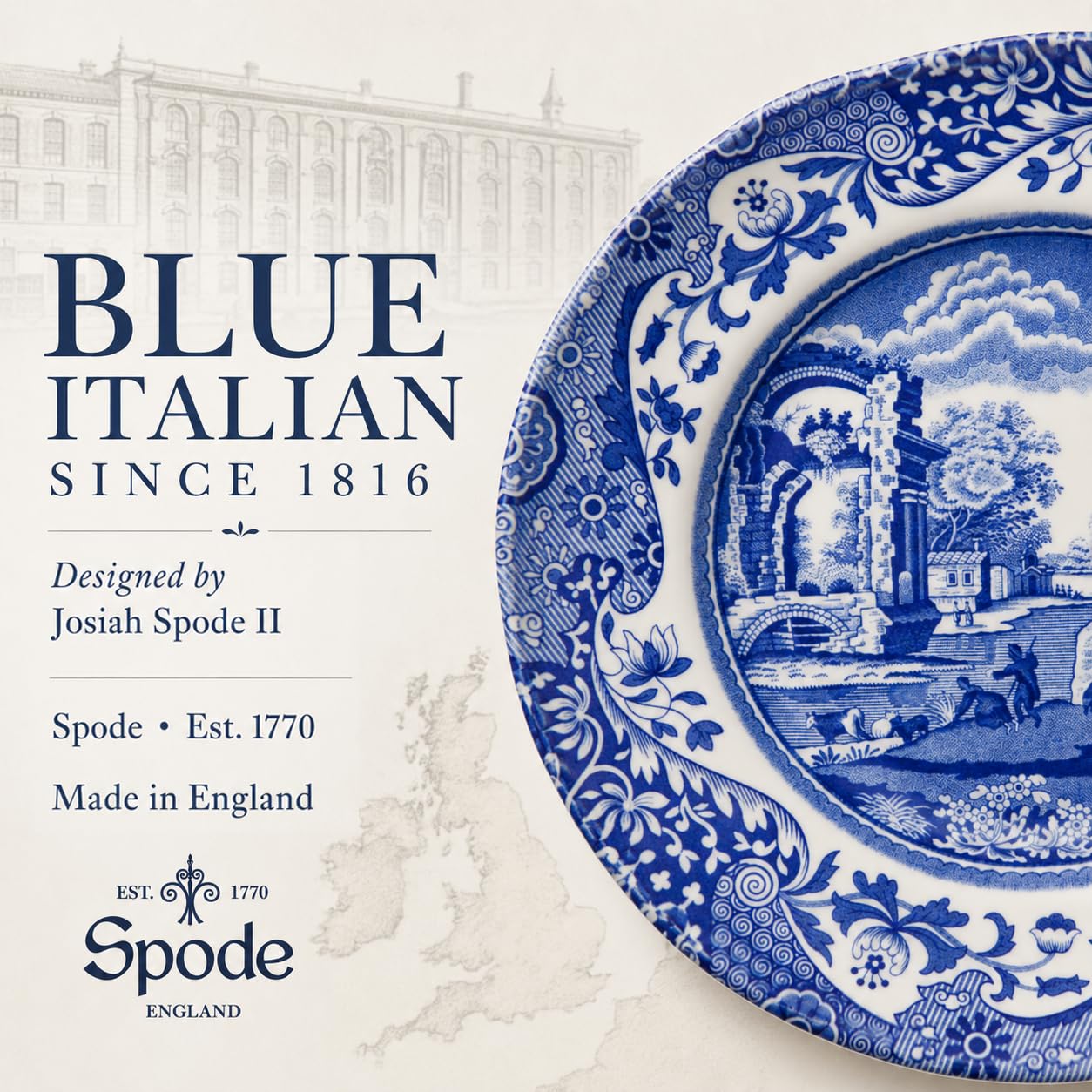 Spode Lot de 4 assiettes à pain et à beurre italiens Bleu