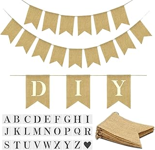 15PCS Burlap Baner PreStringed, DIY Custom Banner Kit, Customizable Personalized Banner, with Letters A to Z Stencil, Birthday Wedding Party Decor