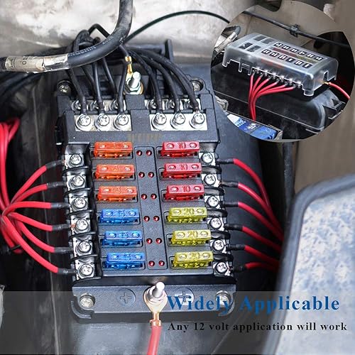 Miniatura 2 de WUPP ST - Bloque de fusibles planos con indicador de advertencia LED, cubierta a prueba de humedad, 6/12 circuitos con caja de fusibles de bus