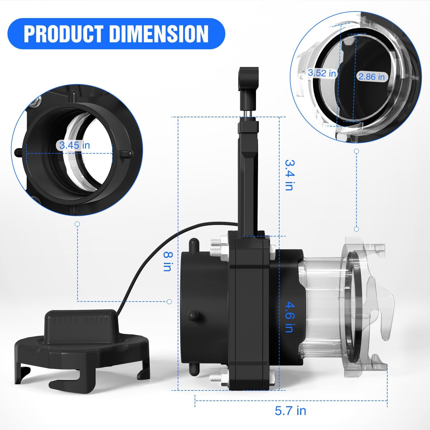 Nilight RV Sewer Valve, Camper Black Tank Gate Valve with 4 Bayonet Prongs Clear Adapter Leakproof Cap Double Odor-Tight Sealing Ring Twist On Waste Valve for RV Sewer Hose Fittings Replacement Black