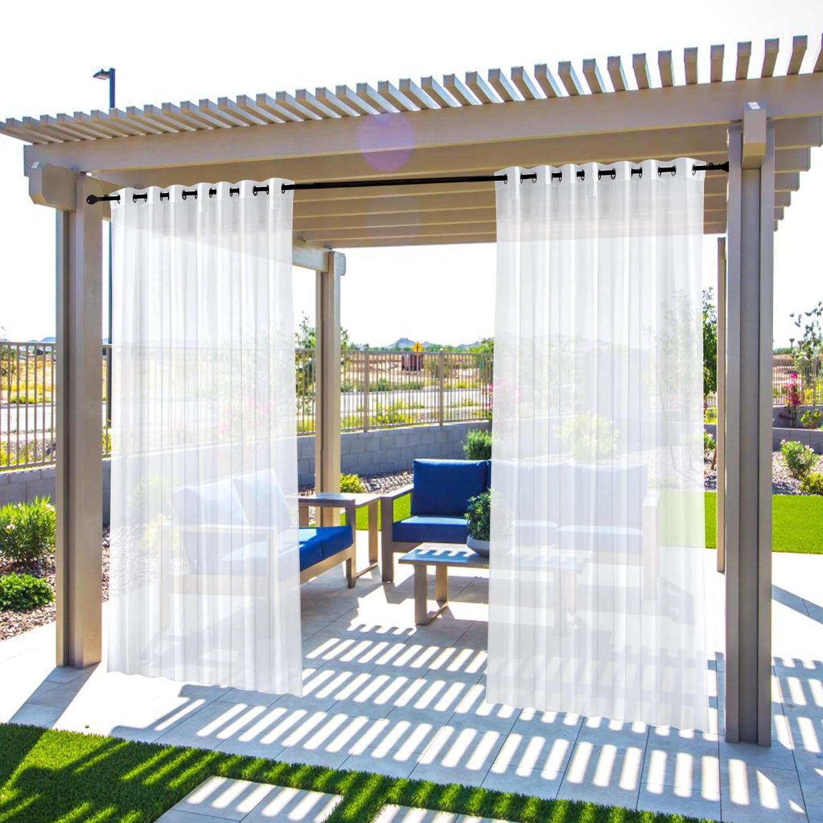 2pcs Rideaux d'extérieur, Rideau D'extérieur, Rideau Extérieur Imperméable Voilage Résistant Aux Intempéries pour Balcon, Terrasse, Porche, Pergola, Belvédère(134 * 210cm, Blanc)