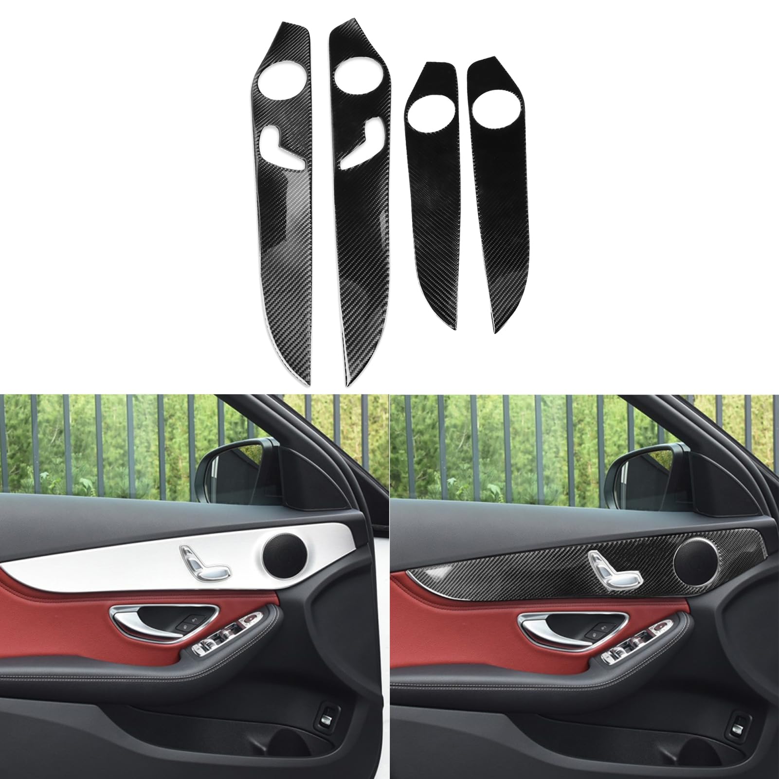 Carbon Fiber Car Door Arrmest Panel Sticker Cover Trim Compatible with Mercedes-Benz C-Class W205 C300 C400 C450 C43 C63 AMG 2015-2021 Sedan/GLC 300