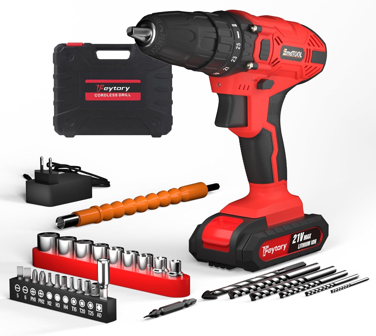 Taladro Atornillador Inalámbrico ANSIMIDA 21V con Batería, Cargador y 29 Accesorios