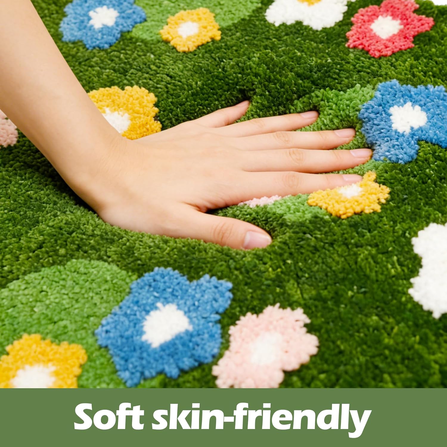 Cute Green 3D Moss Bath Mat, Flower Bathroom Rugs Water Absorbent Non Slip Aesthetic Decor Pets Carpet for Bedroom Rug Moss Green Area Rug Washable Decor Rugs for Bathroom (B, 35×23 Inch)