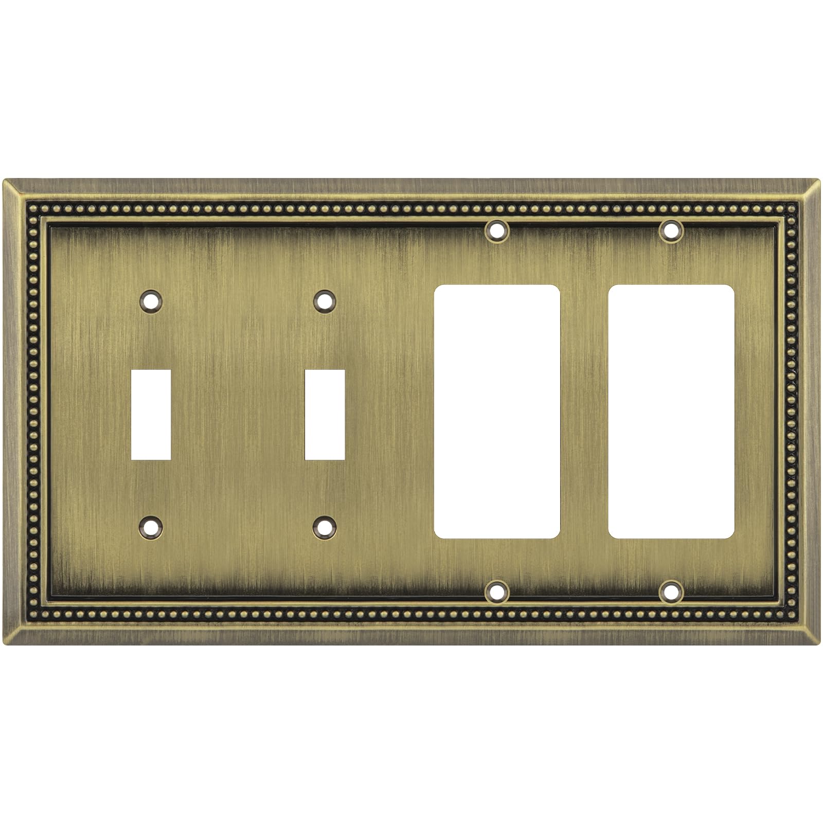 Henne Bery Sunken Pearls Decorative Wall Plate Switch Plate Outlet Cover (Double Toggle/Double Decorator, Antique Brass)