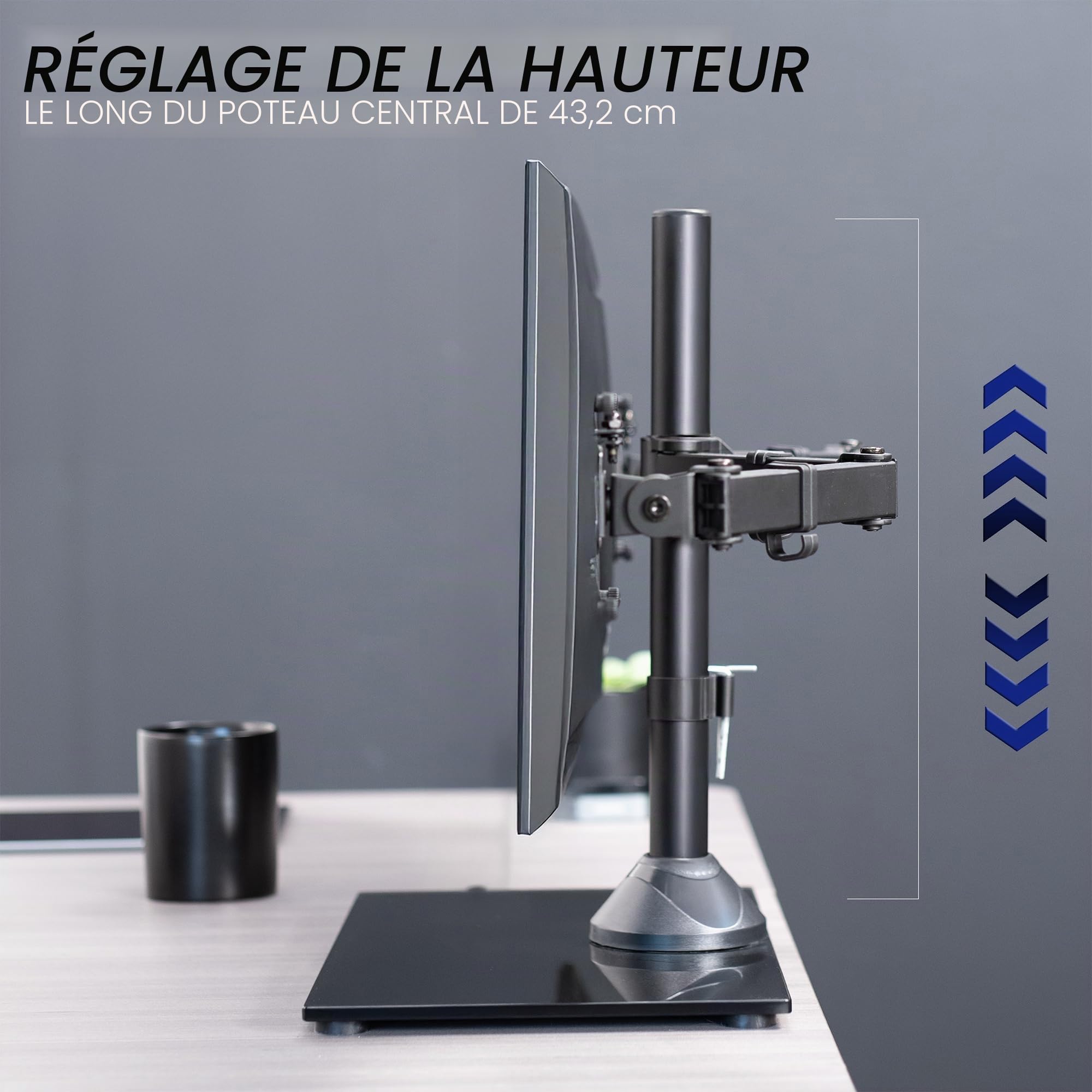 Vivo STAND-V002FG Support Autonome pour Deux écrans avec Base en Verre élégante et Bras réglables, Peut Supporter 2 écrans jusqu'à 32" et 10 kg chacun Noir
