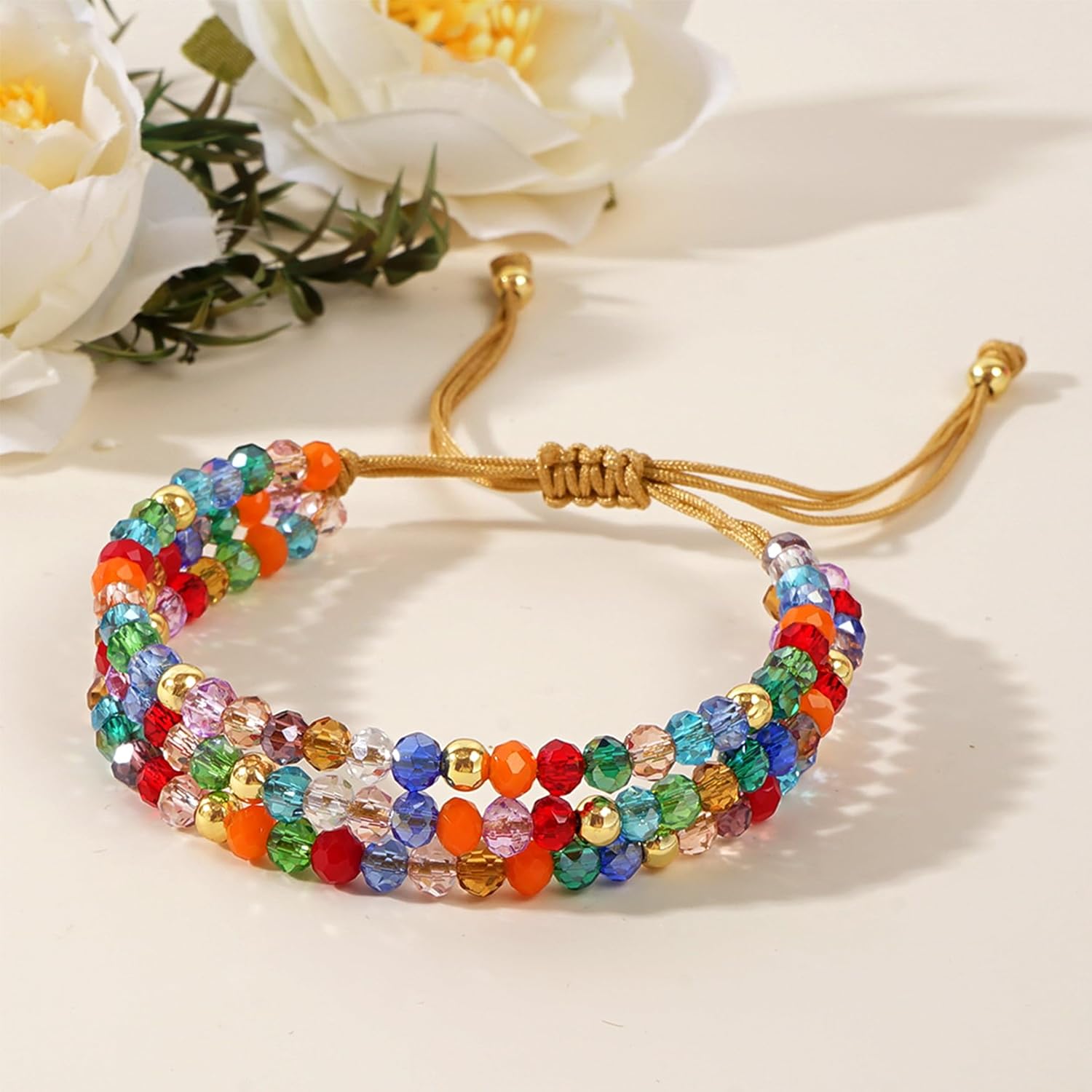 Gold Beaded Stack Friendship Bracelets Set for Women, 3pcs Dainty Pearl Beads Adjustable Stackable Charm Bracelet Fashion Jewelry Gift - Image 4