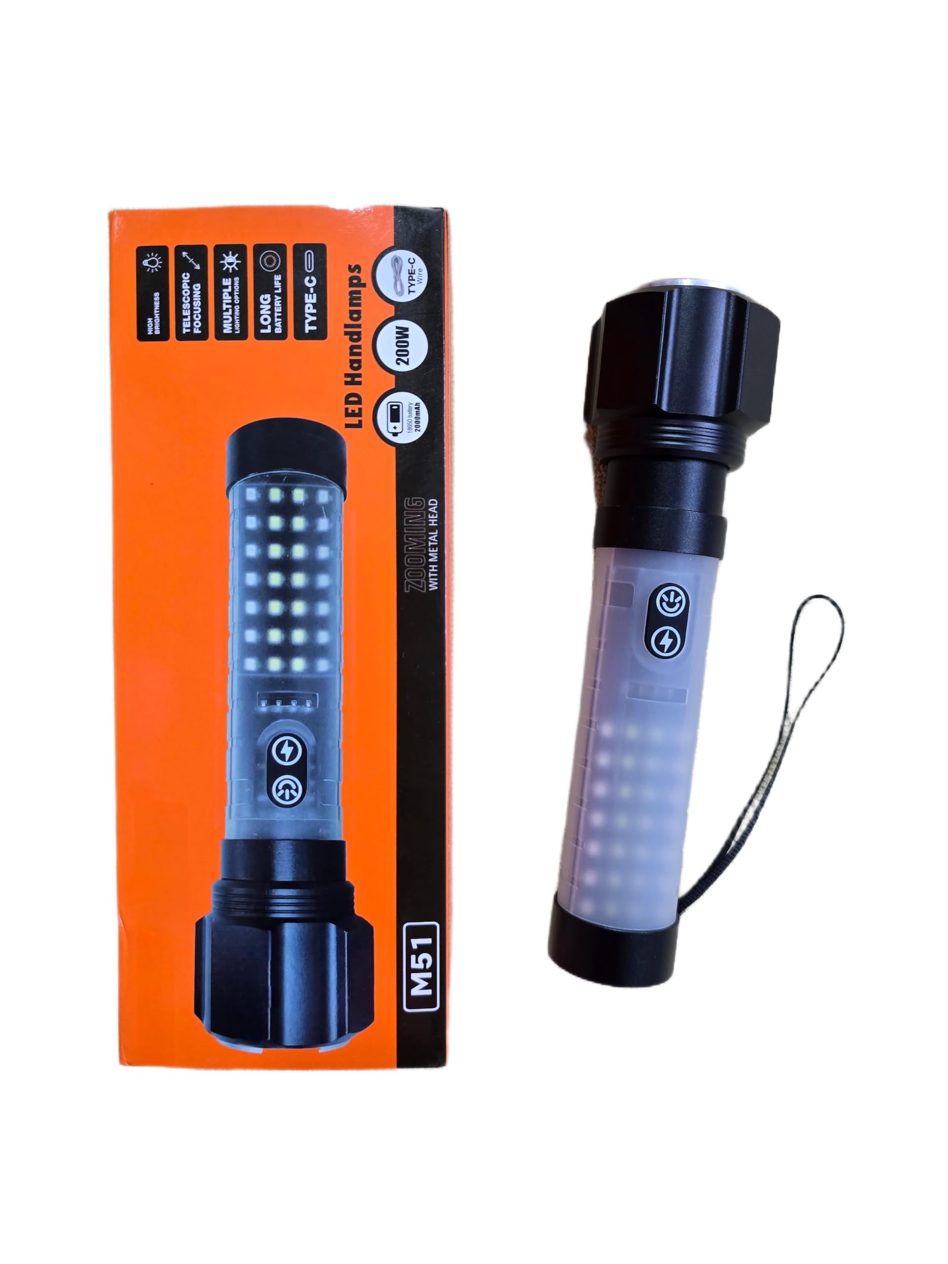 RL-M51 High Power 200W Rechargeable Torch, 1000 Lumens Long Range LED Searchlight, 700M Beam Distance, 2000mAh Battery & Telescopic Zoom Flashlight-picture-13