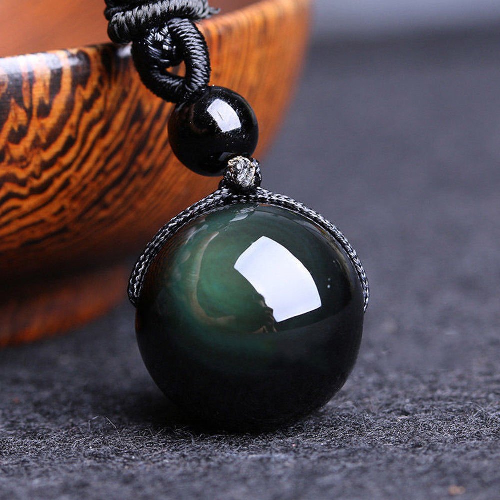 1pc Obsidian Natural Stone Rainbow Eye Beads Pendant Necklace Jewelry for Women Men RR3H