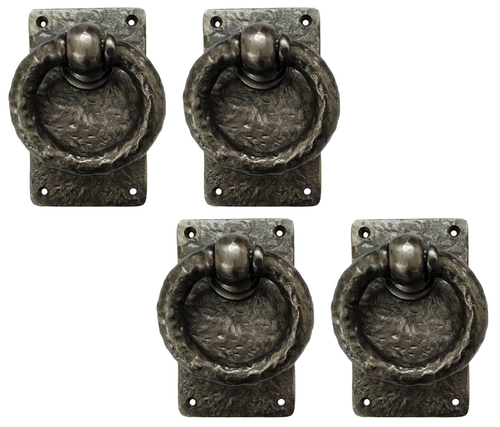 Adonai Hardware "Adonikam" Heavy Duty Cast Iron Front Entry Sturdy Ring Medieval Door Knockers (4 Pack, Antique Nickel) for Vintage Wooden Barn Shed Doors, Gates, Fences, Furniture and Farmhouse