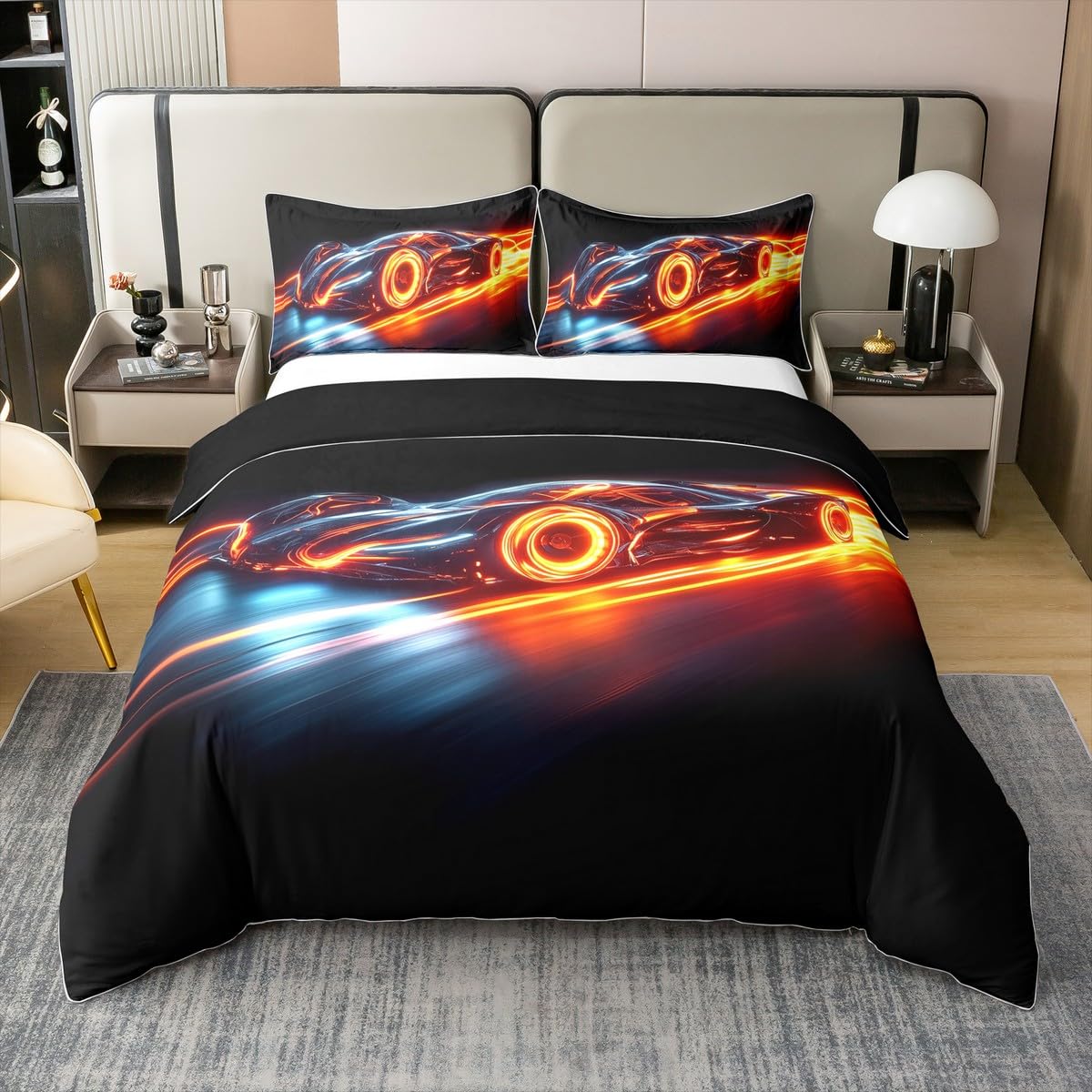 Homewish 100% bawełna poszewka na kołdrę dla malucha samochodu wyścigowego pojedyncza dla chłopca, wyścigów wyścigowych Carro, poszewka na kołdrę dla chłopców, dziewcząt, dzieci, futurystyczny zestaw