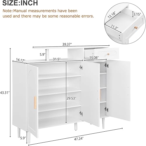 Vista 34 de Armario de zapatos independiente con 4 cajones abatibles, moderno organizador de almacenamiento de zapatos de 2 niveles con cajones, zapatero 4
