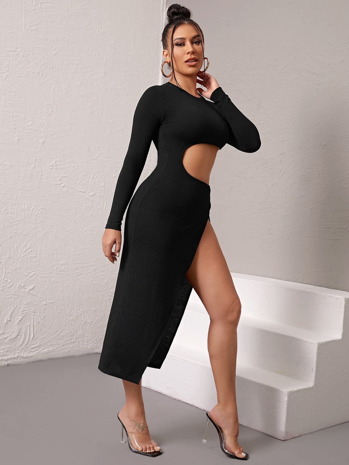 ブラック カットアウト マキシドレス Sサイズ ドレス ワンピース 黒 ブラック クロス カットアウト ホルターネック