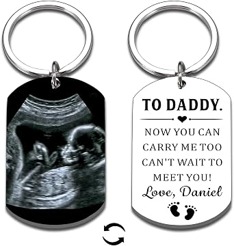 Custom Ultrasound Keychain with Picture, First Fathers Day Presents New Dad to Be Gifts for 1st Time Dad Personalized, Expectant Father Sonogram Daddy Birthday Gifts from Bump Baby Shower, Christmas