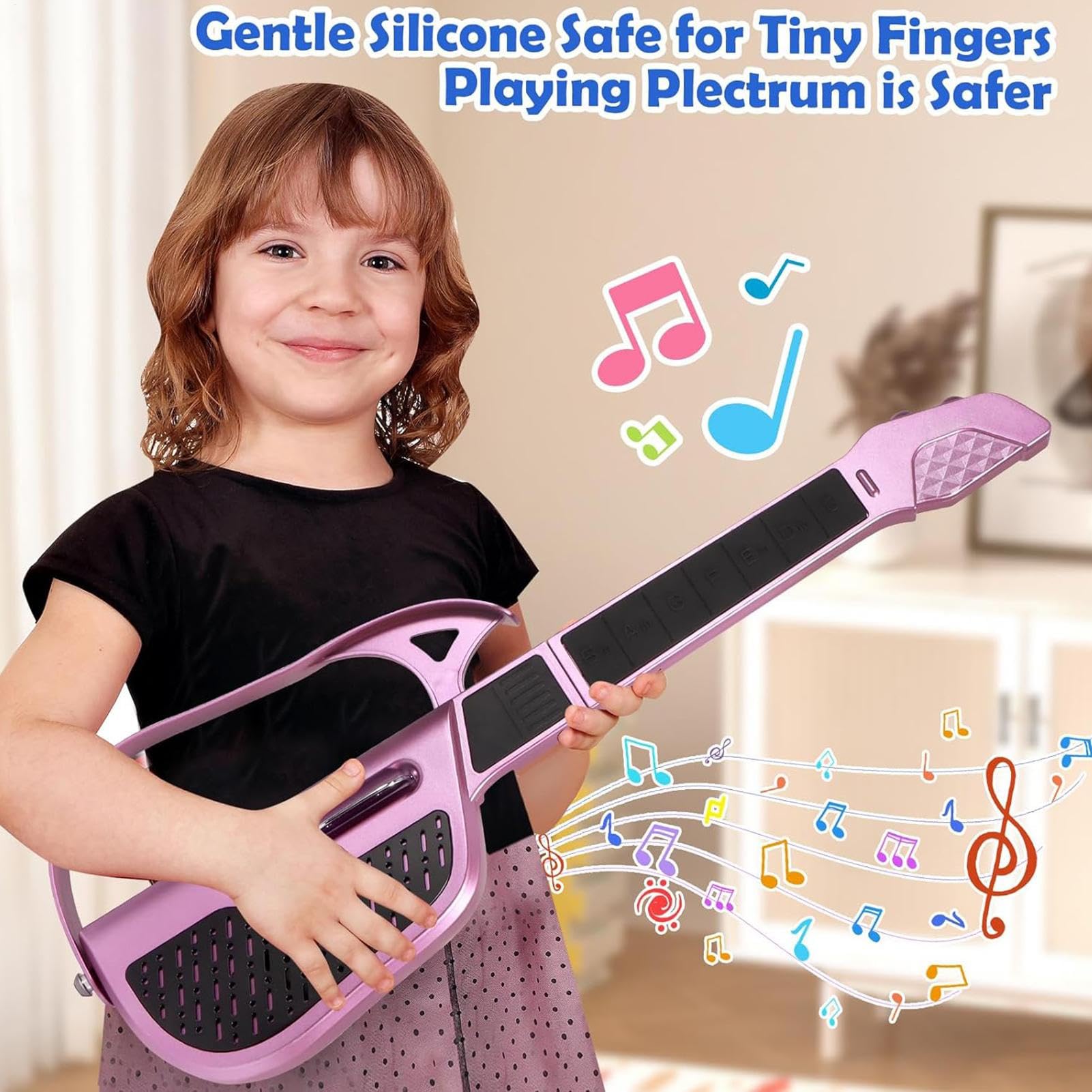 Guitarra Infantil Guitarra Sin Cuerdas para Principiantes | Instrumento Musical Eléctrico Plegable para Educación Musical Niños Viaje Escuela Actividades Aula Hogar