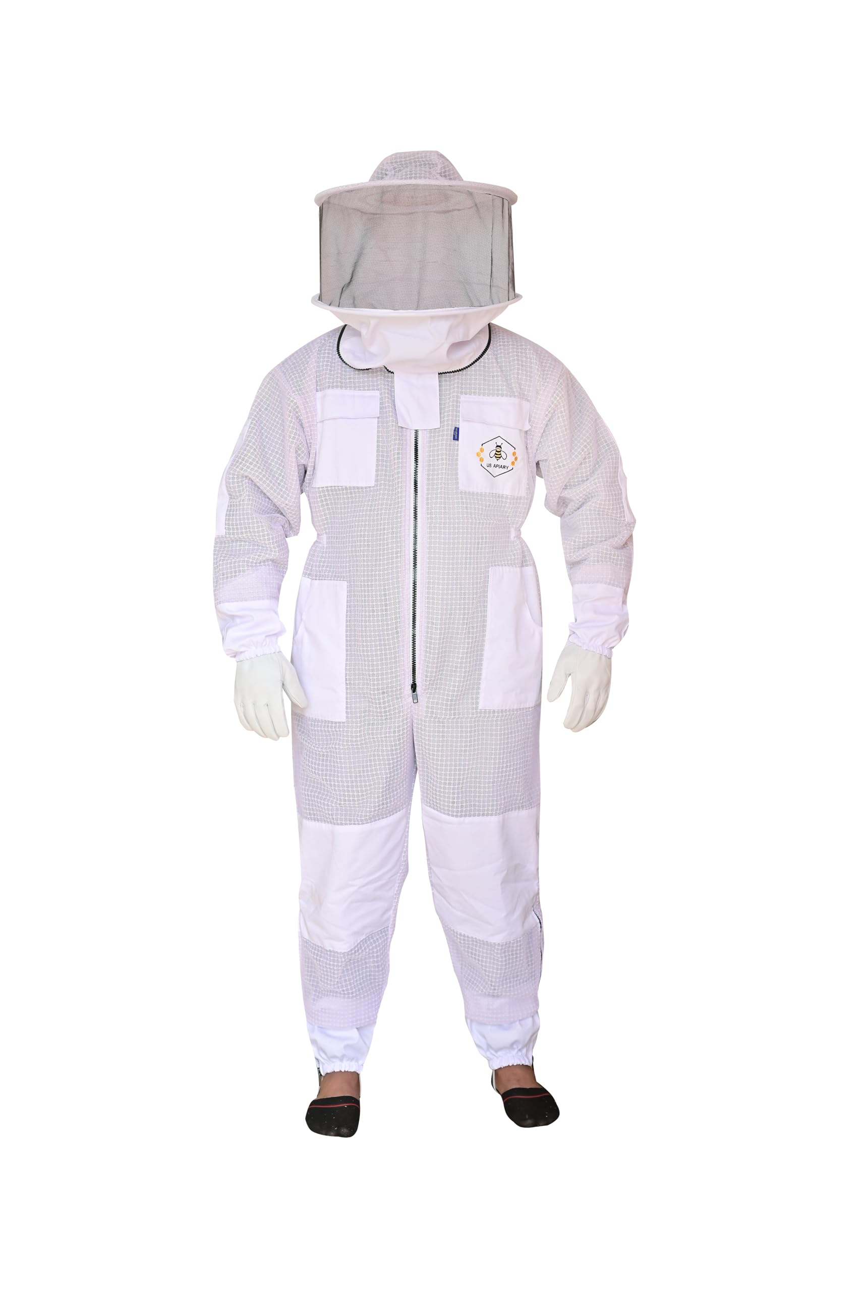 Traje de abeja de 3 capas con velo de esgrima y velo redondo, un par de guantes a prueba de picaduras, traje de apicultura ventilado, 2 velos