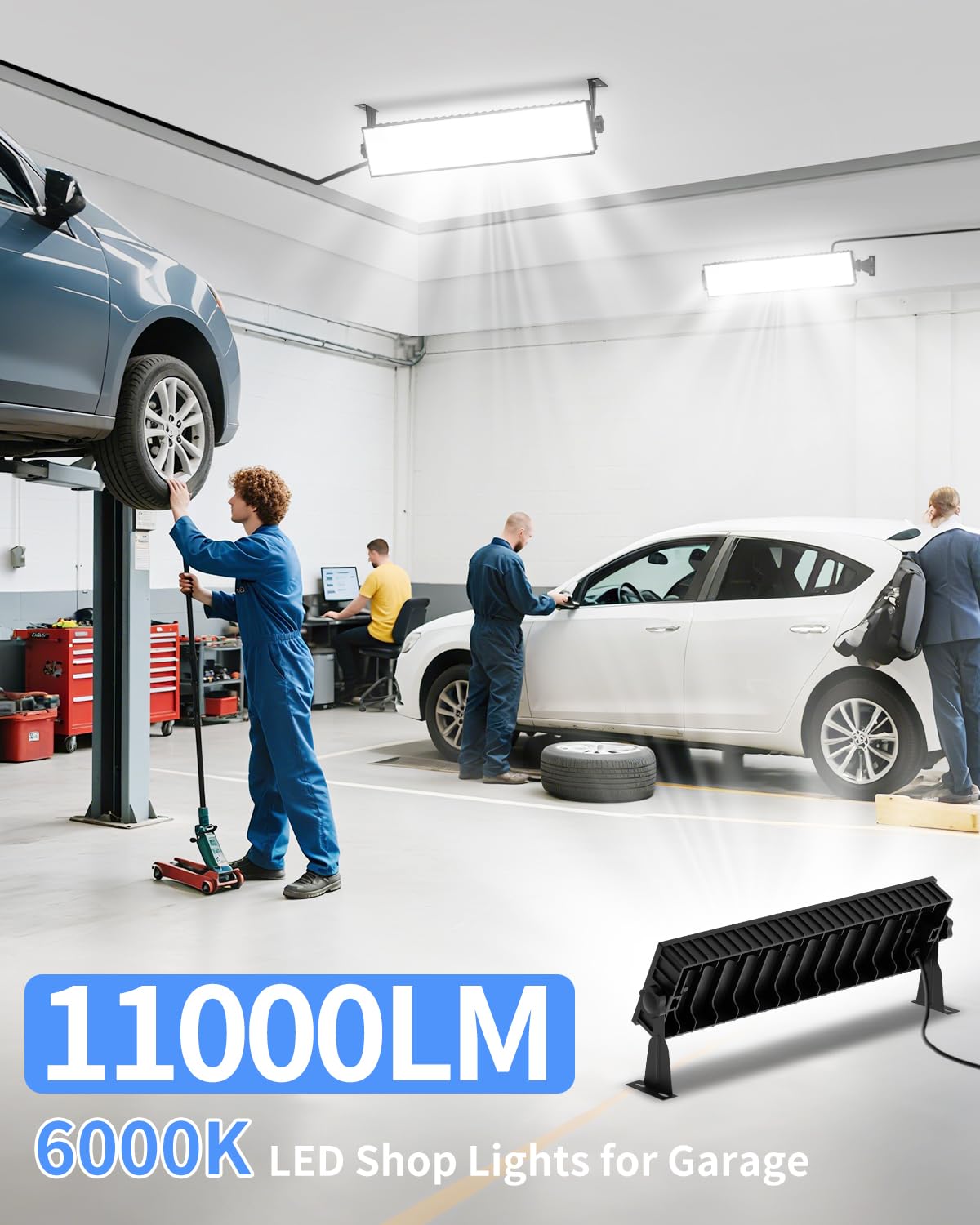 2 Pack LED Shop Light 100W 11000LM Ultra Brighter Plug in Garage Light with On Off Switch 6FT — view 2