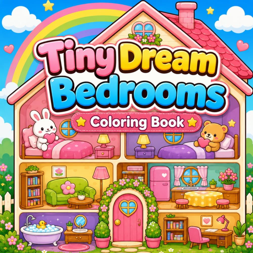 Tiny Dream Bedrooms Coloring Book: Cute Dollhouse Rooms, Cozy Bedrooms, Kawaii Animal Homes and Fun Coloring Pages for Kids