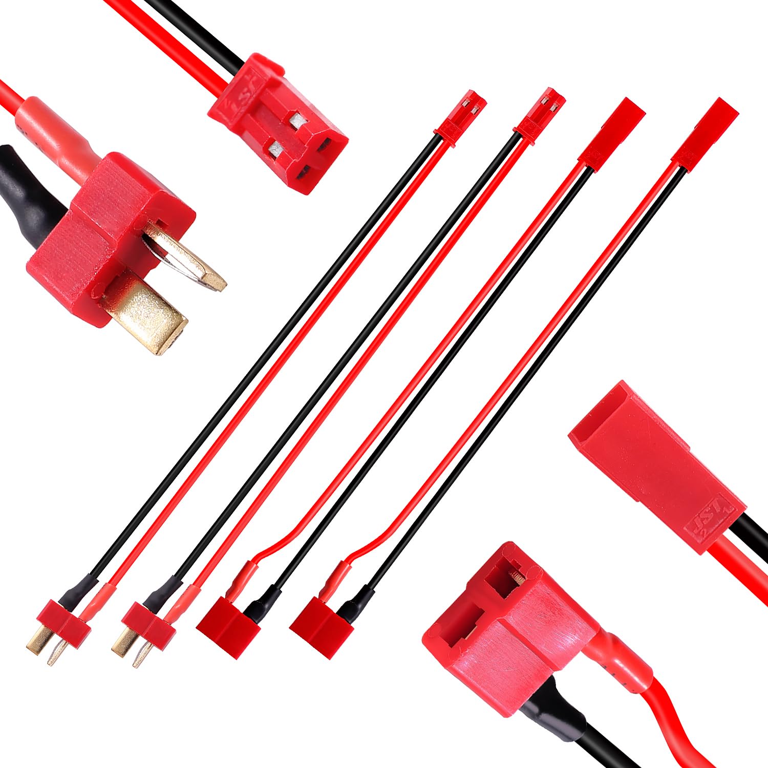 4 Sztuk JST do Adaptera Wtyczki T, JST Męski / Żeński do Złącza Wtykowego Deans-T Męski / Żeński, z 15cm 20AWG Silikonowym Kablem, do Akumulatora RC LiPo