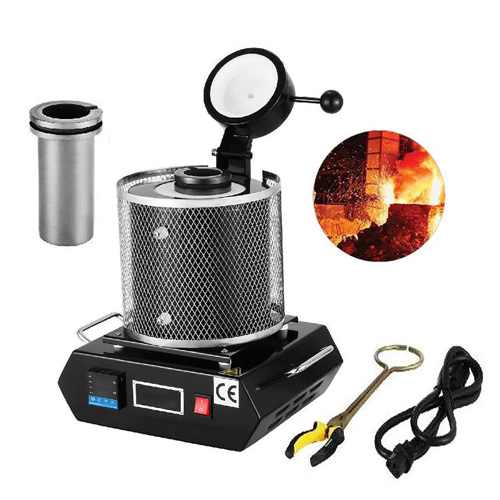 Forno elettrico per fusione dell'oro, macchina per la fusione digitale dei metalli 2100F con protezione in rete, argento, oro, rame, 1600 W con crogiolo di grafite per rottami di fusione, forno per