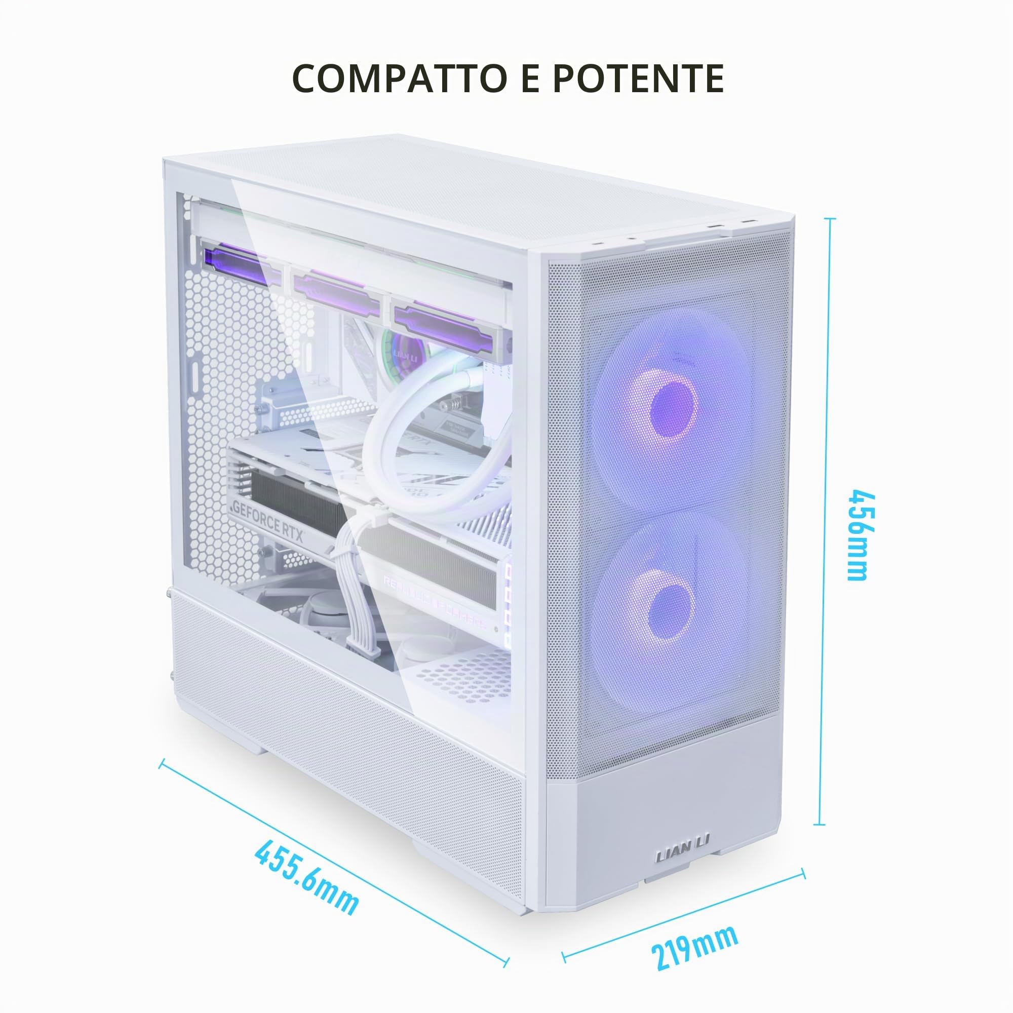 LIAN LI LANCOOL 207 RW - Case PC ATX, custodia per computer da gioco RGB, ottimizzata per il flusso d'aria con 2 ventole ARGB PWM da 140 mm preinstallate, porta USB-C, pannello laterale in vetro