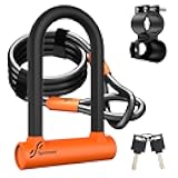 Sportneer Bike U Lock - Heavy Duty Anti Theft Bike Lock with 5ft Security Steel Cable - 17mm Shackle Bicycle U-Locks with Keys & Sturdy Mounting Bracket for Road, Mountain, Electric Bike - Orange