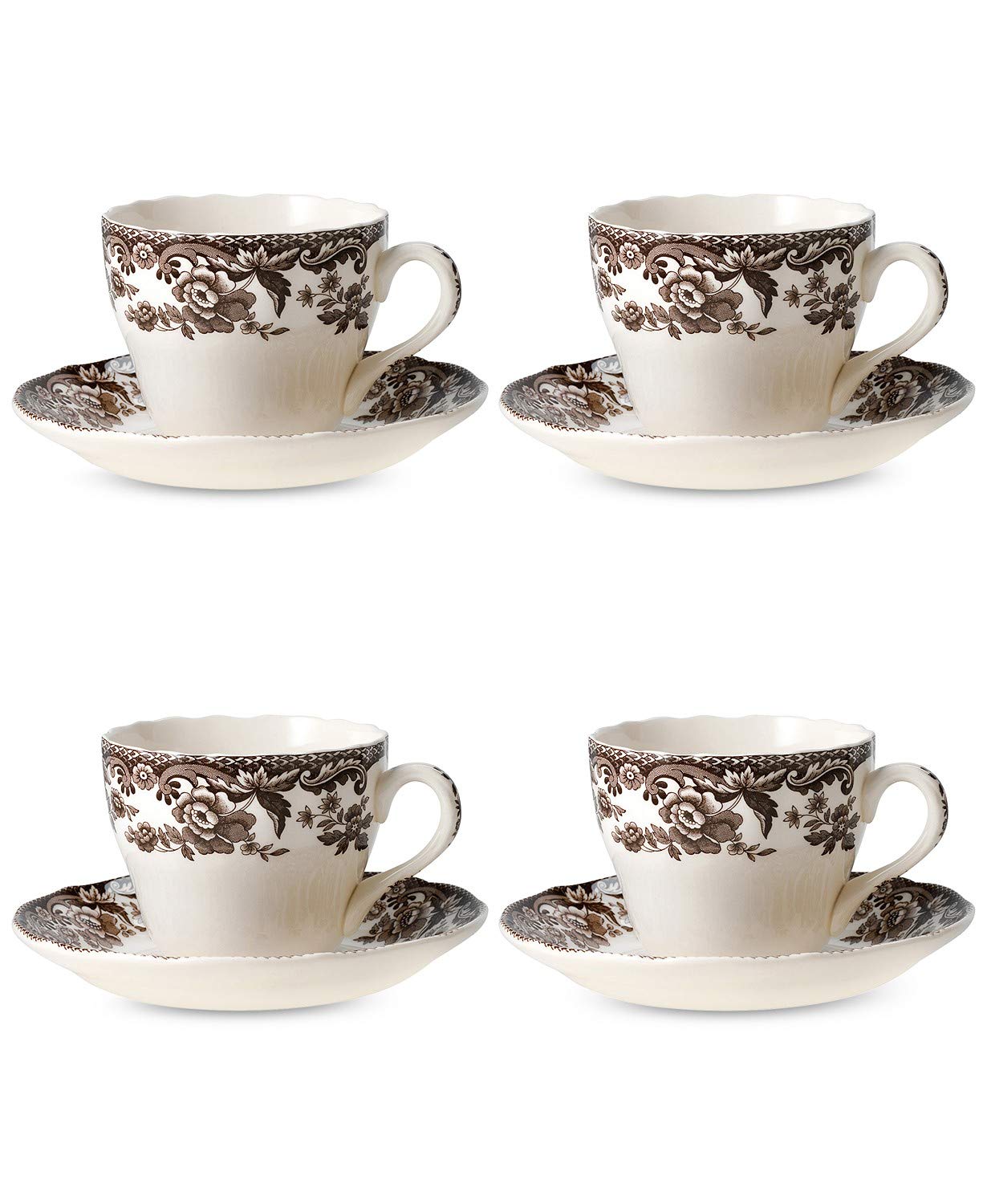 SpodeDelamere Teacup and Saucer, Set of 4