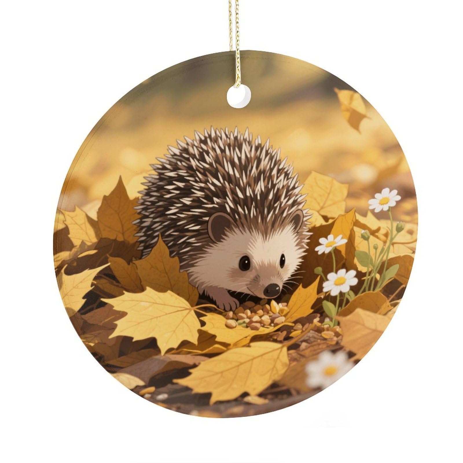 Fekiloot Style Hedgehog Christmas Ornaments 2.9 Inch Round Ceramic Ornament Keepsake Thank You Gifts For Office, Room, Home - Holiday Present Ideas