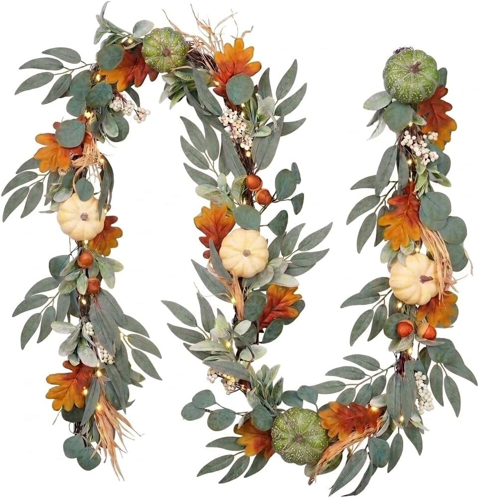 Valery Madelyn 9ft Fall Garland for Mantle with Pumpkins