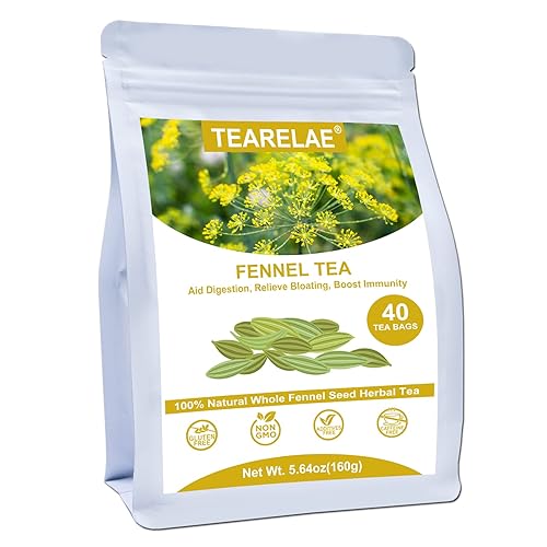 TEARELAE - Té de hinojo - 0.14 oz x 40 unidades - Bolsas de té de hierbas de semillas de hinojo enteras - Promueve la salud digestiva - Sin OMG -