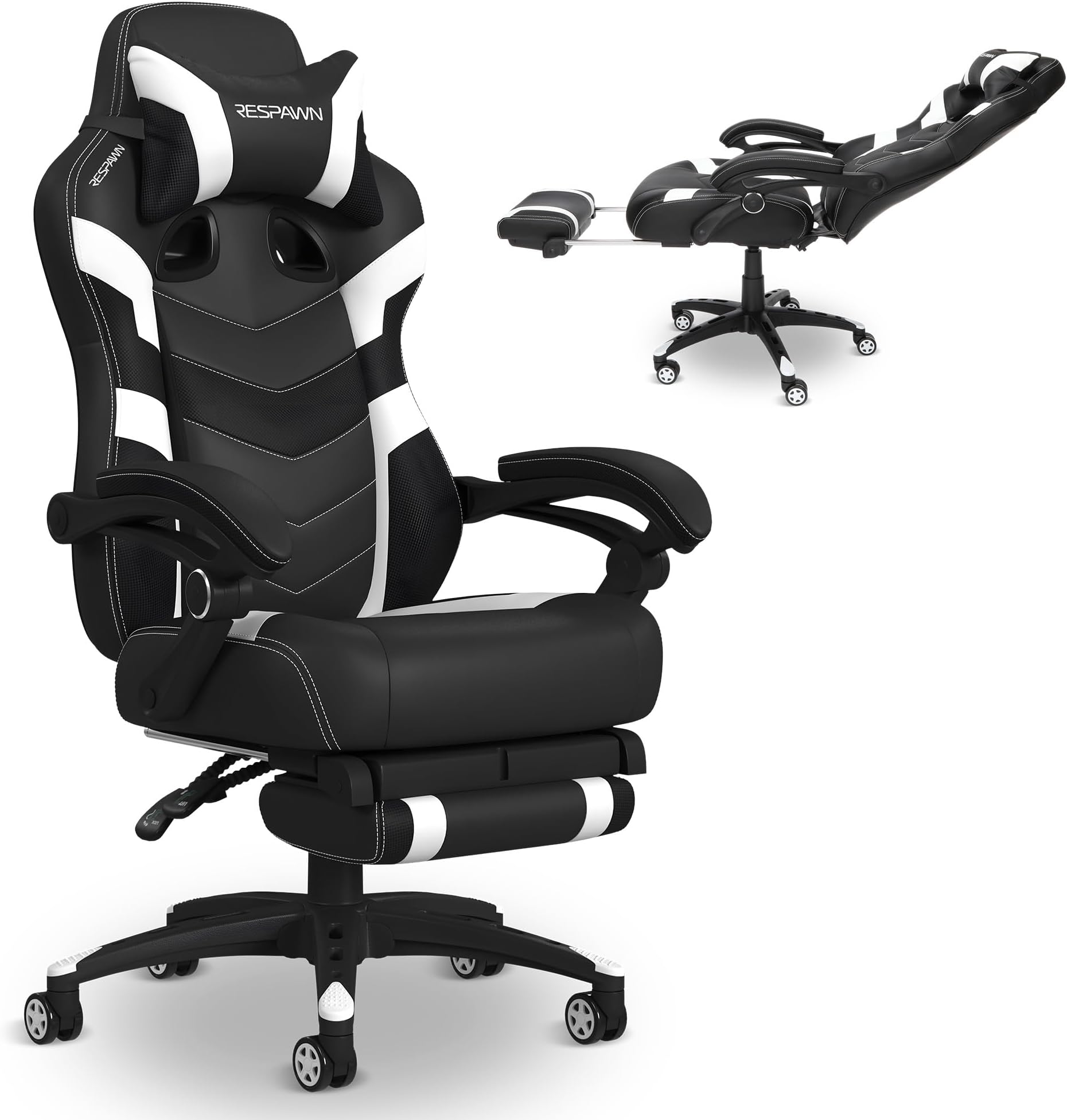 110 Ergonomic Gaming Chair with Footrest Recliner - Racing Style High Back PC Computer Desk Office Chair - 360 Swivel, Adjustable Lumbar Support, Headrest Pillow, Padded Armrests - 2021 White
